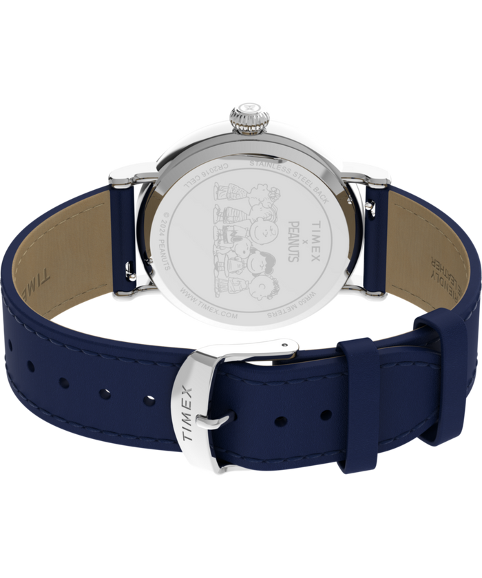 TW2W72700 Peanuts® x Timex Standard Pumpkin Patch 40mm Leather Strap Watch   Caseback with Attachment Image