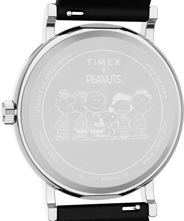 TW2Y31000 Peanuts® x Timex Weekender Snoopy Dancing 38mm Leather Strap Watch Caseback Image