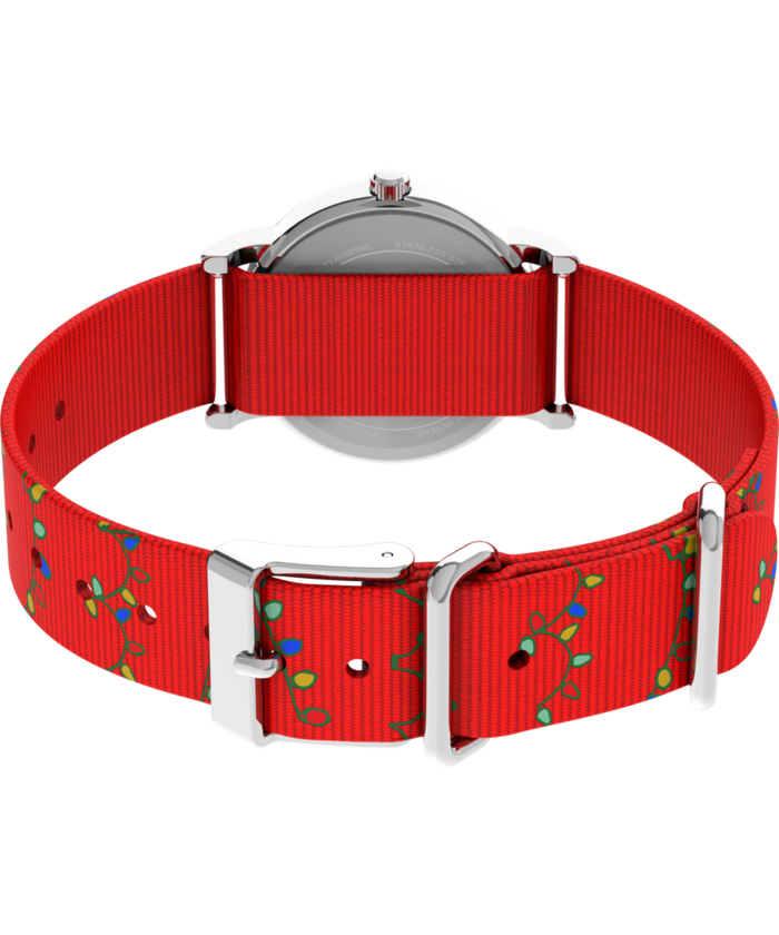 TW2Y39500 Peanuts® x Timex Weekender Snoopy Santa Hat 31mm Fabric Strap Watch Caseback with Attachment Image