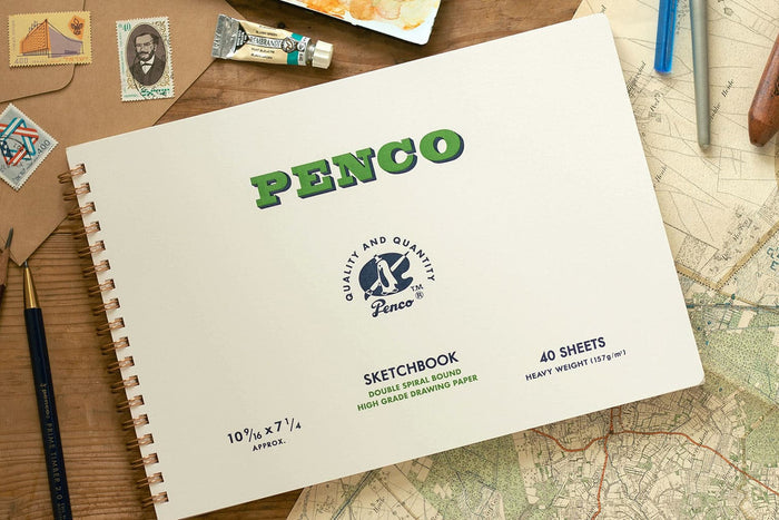 Heavy sketchbook with spiral binding, white cover, 40 sheets label