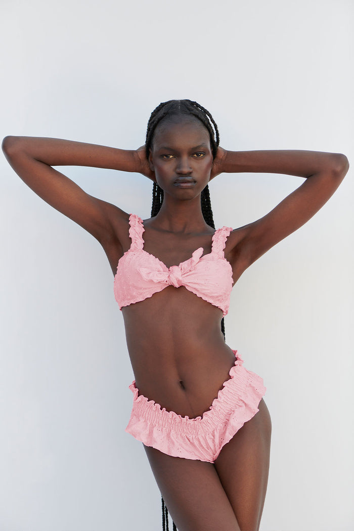 Pippa Eyelet Shine Bikini Bottom Cherry Blossom
