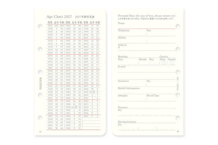 Monthly schedule refill pages with printed tables, appointment fields, and ring holes.
