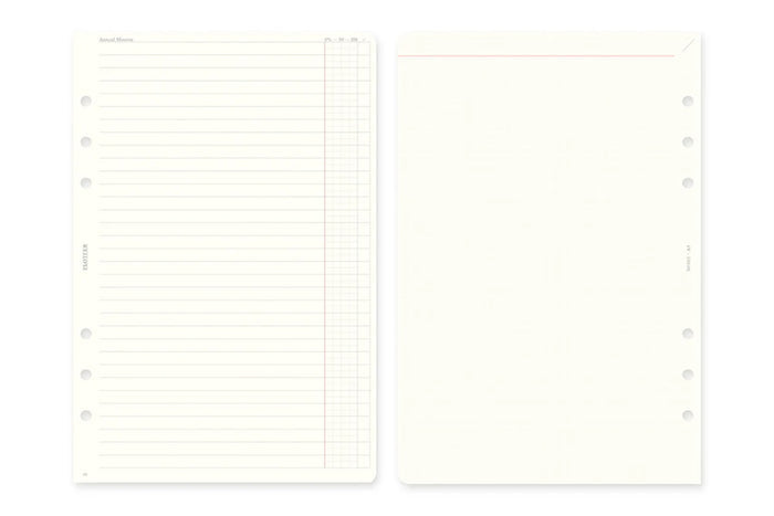 A5 weekly schedule diary refill pages with punched holes and blank right sheet