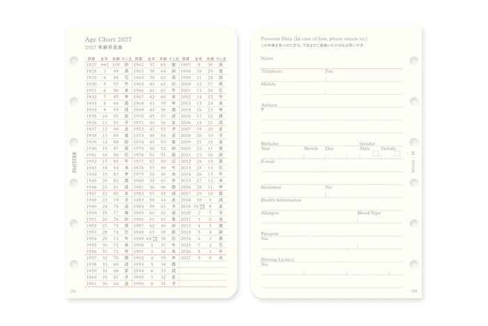 Weekly schedule refill pages with yearly chart table and detailed plan sections