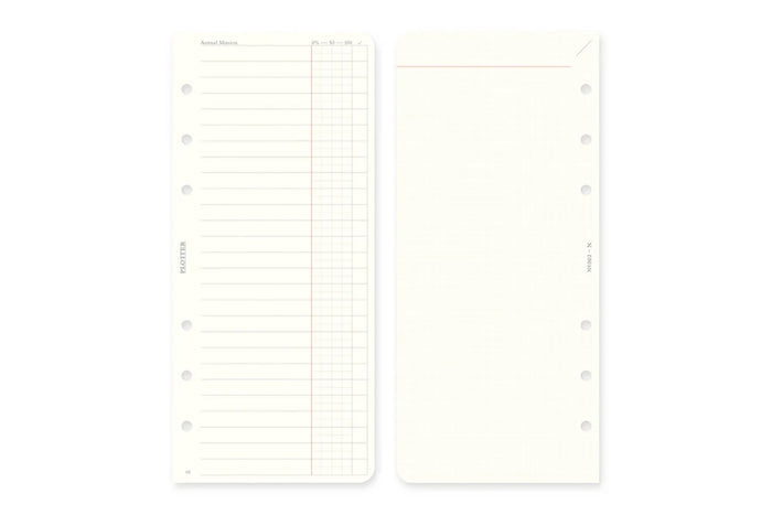 Narrow weekly schedule refill pages, two sheets with punched binder holes