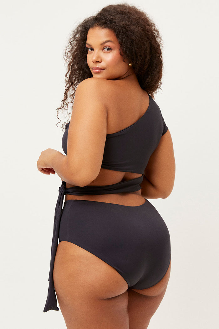 Puck Mid Waist Black Classic Coverage Bottom