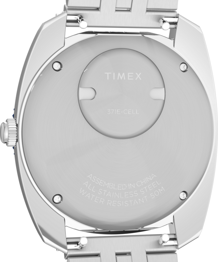 TW2Y44400 Q Timex® 1971 Velocity 36mm Stainless Steel Bracelet Watch Caseback Image