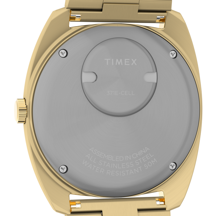 TW2Y34400 Q Timex® 1975 Enigma 37mm Stainless Steel Bracelet Watch Caseback Image