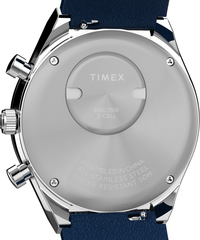 TW2Y36100 Q Timex® Chronograph 40mm Leather Strap Watch Caseback Image