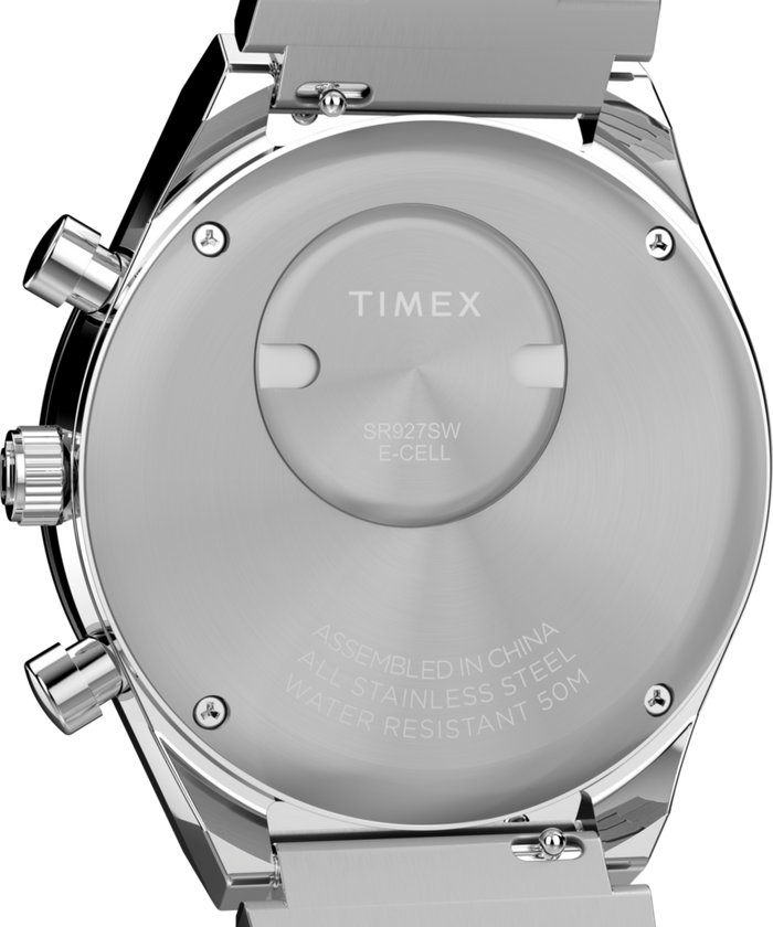 TW2Y36200 Q Timex® Chronograph 40mm Stainless Steel Bracelet Watch Caseback Image