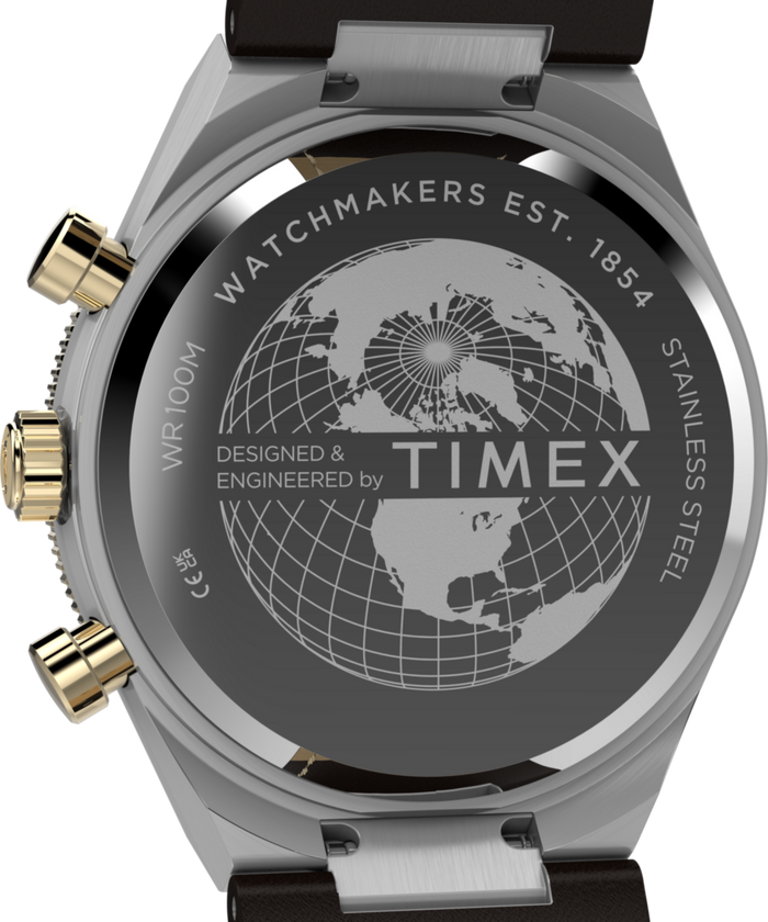 TW2Y56000 Q Timex Continental Chronograph 40mm Leather Strap Watch  Caseback Image