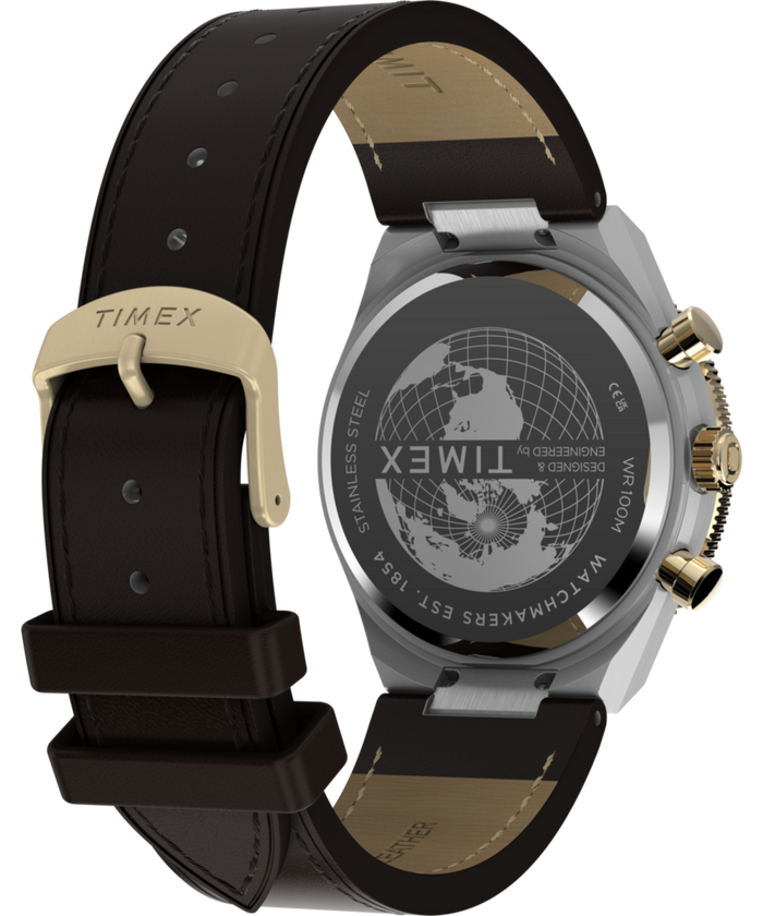 TW2Y56000 Q Timex Continental Chronograph 40mm Leather Strap Watch  Caseback with Attachment Image