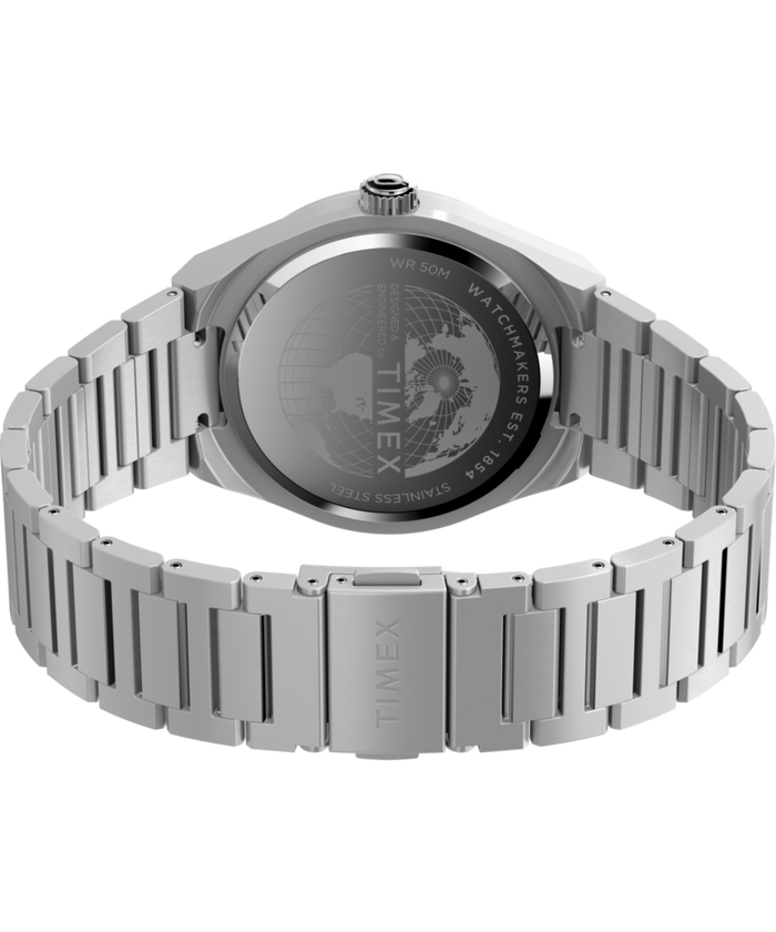 TW2Y12100 Q Timex® Continental GMT 39mm Stainless Steel Bracelet Watch Caseback with Attachment Image