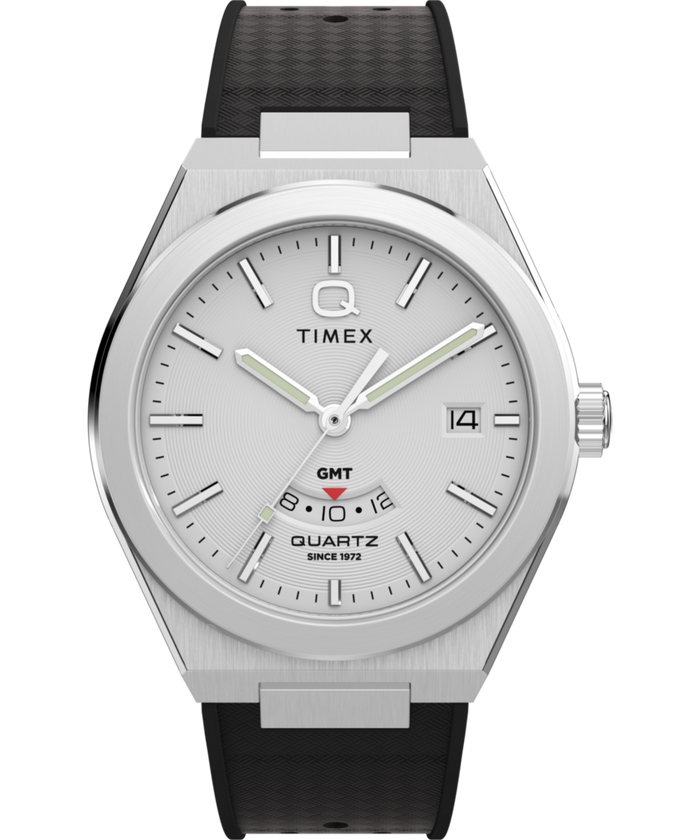 TW2Y12200 Q Timex® Continental GMT 39mm Synthetic Rubber Strap Watch  Primary Image