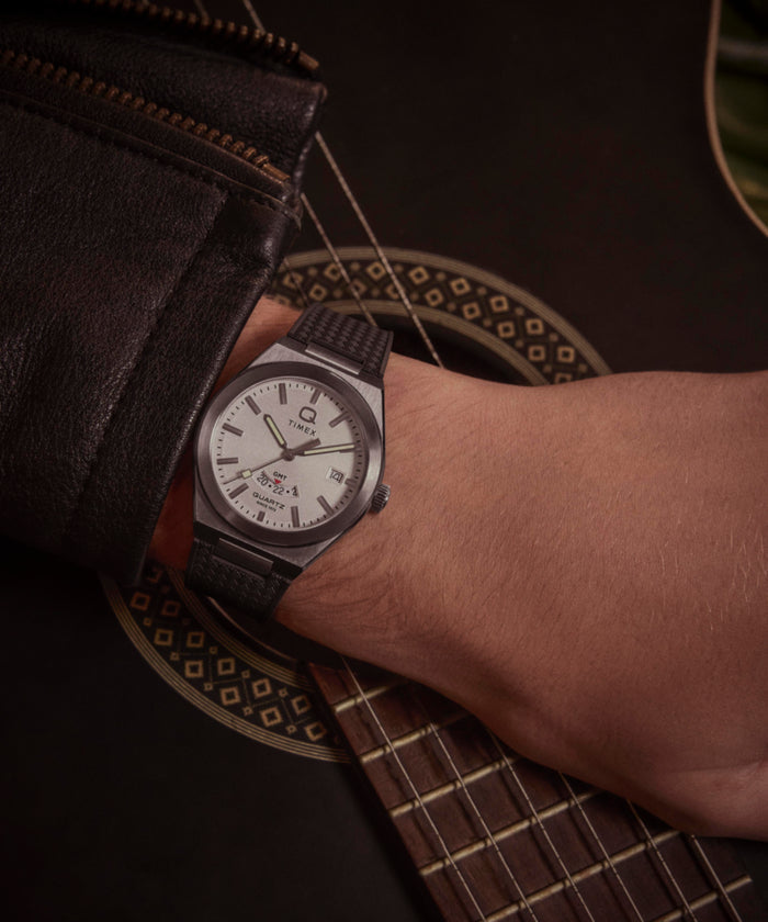 TW2Y12200 Q Timex® Continental GMT 39mm Synthetic Rubber Strap Watch  Primary Wrist Image