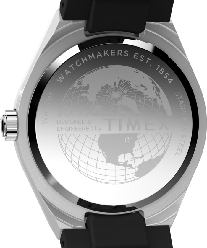 TW2Y12200 Q Timex® Continental GMT 39mm Synthetic Rubber Strap Watch  Caseback Image