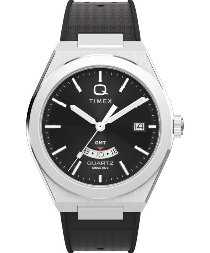 TW2Y24900 Q Timex Continental GMT 39mm Synthetic Rubber Watch  Primary Image