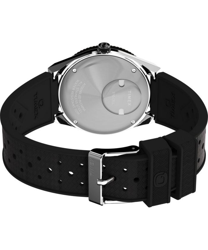 TW2W57500 Q Timex® GMT 38mm Synthetic Rubber Strap Watch Caseback with Attachment Image