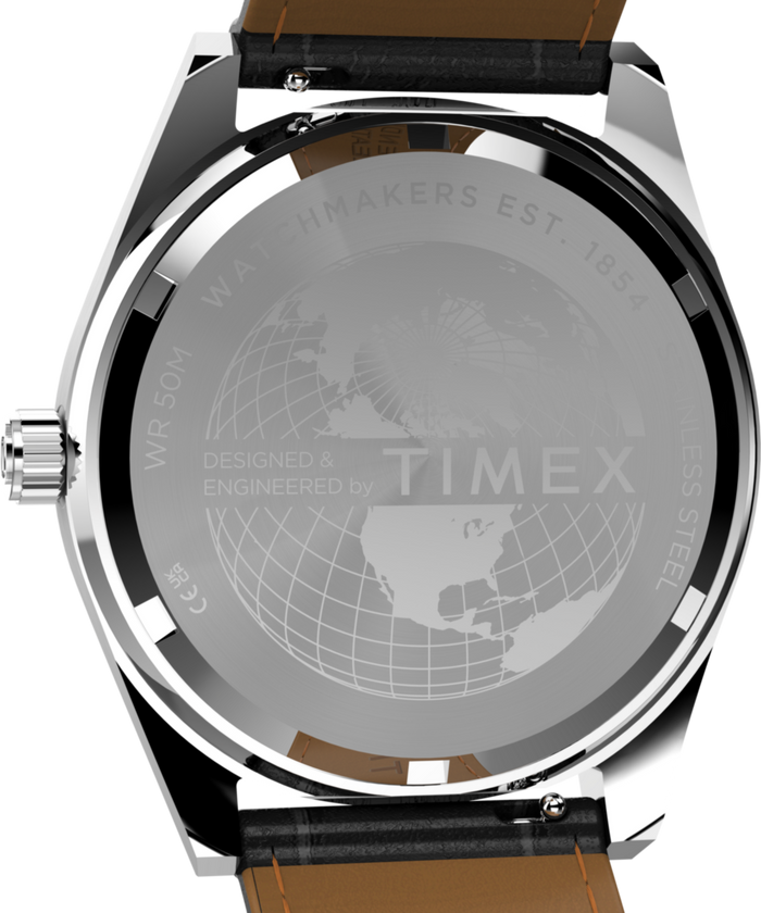TW2Y55700 Q Timex Red Vega 1978 Reissue 38mm Leather Strap Watch Caseback Image