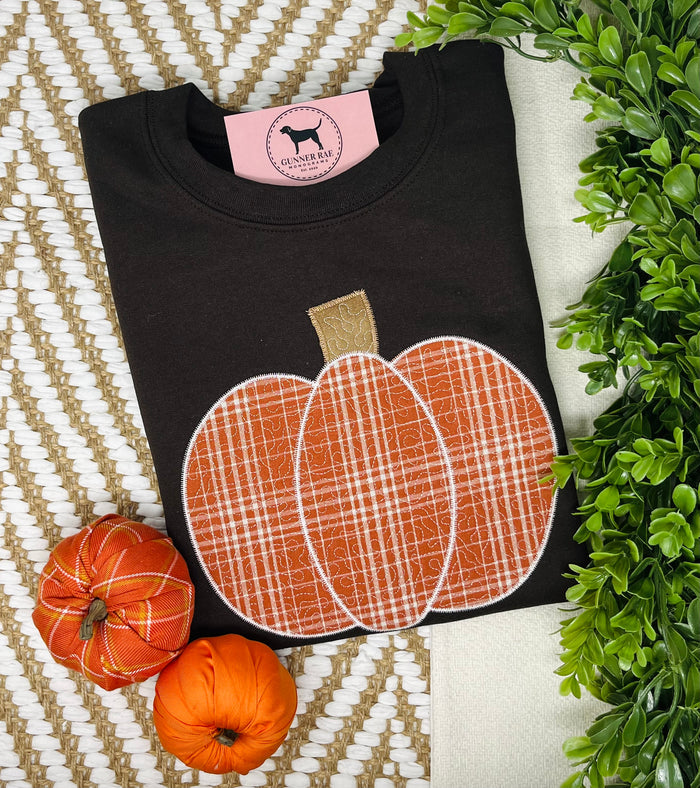 QUILTED PUMPKIN Applique Embroidered T-shirt or Sweatshirt