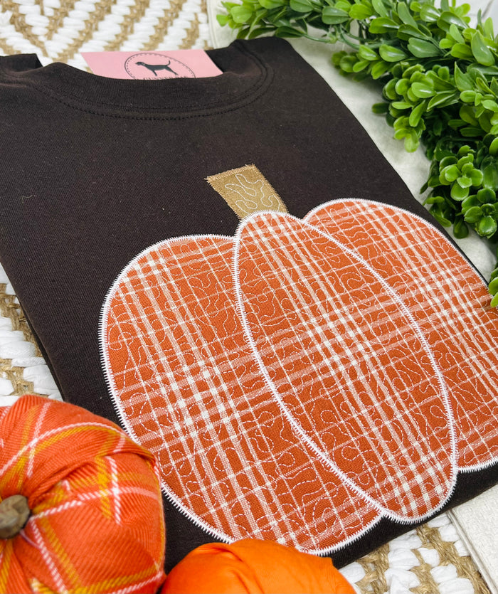 QUILTED PUMPKIN Applique Embroidered T-shirt or Sweatshirt
