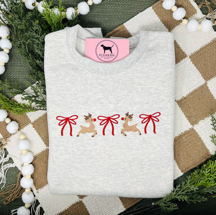 REINDEER BOWS Embroidered T-shirt or Sweatshirt