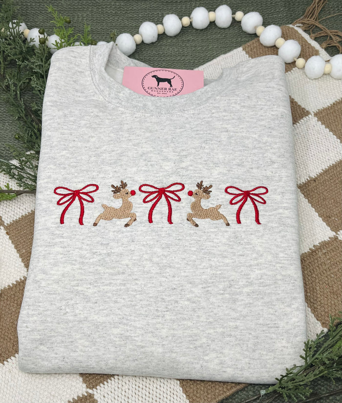 REINDEER BOWS Embroidered T-shirt or Sweatshirt