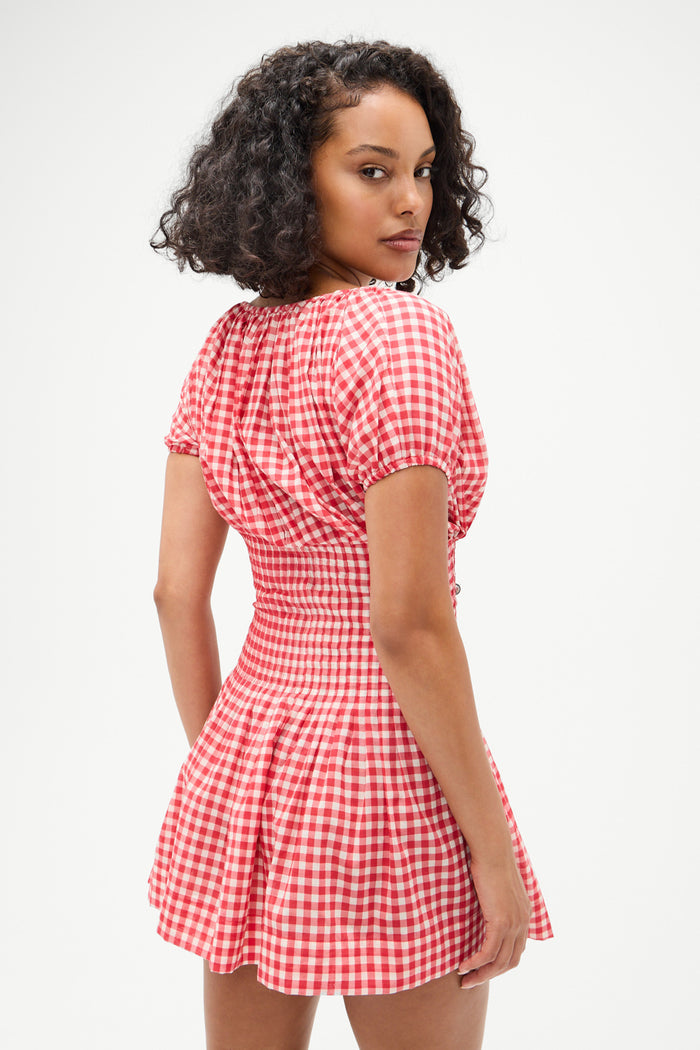 Sadie Gingham Mini Dress - Cherry Gingham