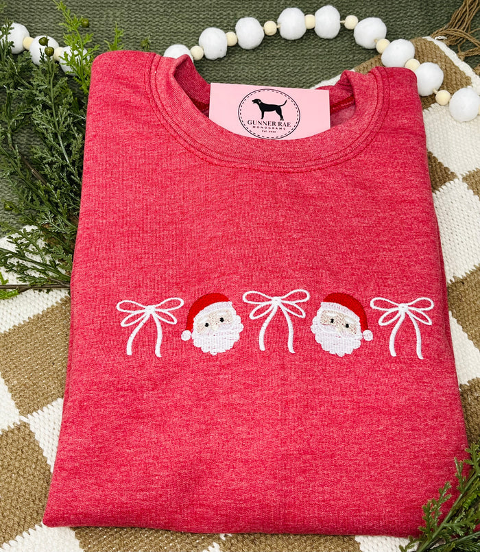 SANTA BOWS Embroidered T-shirt or Sweatshirt