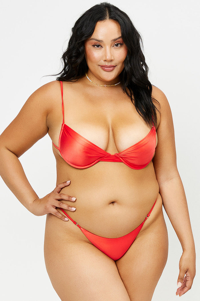 Sara Grenadine Satin Skimpy Bikini Bottom Extended