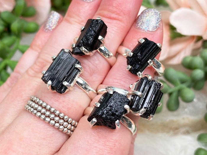raw-black-tourmaline-sterling-silver-rings