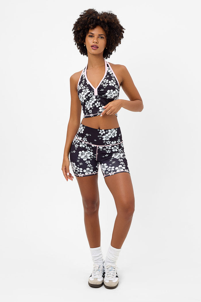 Speedy Plush Plumeria Floral High Waist Biker Short