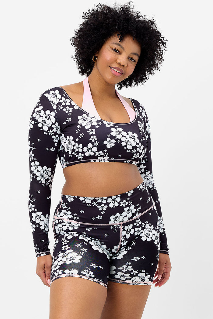 Speedy Long Sleeve Floral Crop Top Plush Plumeria