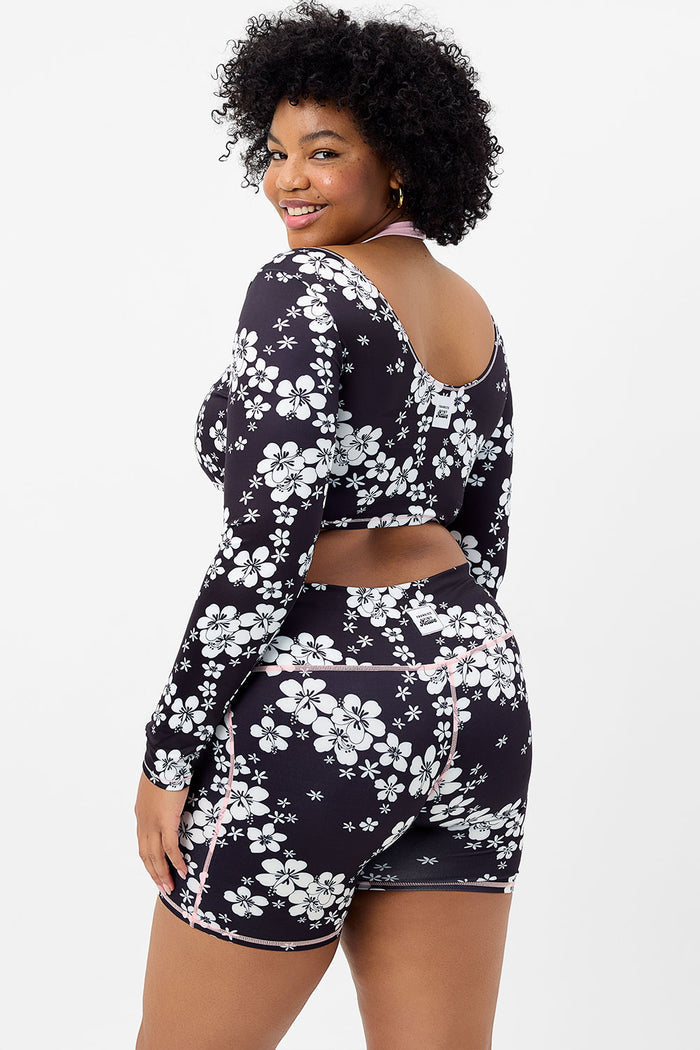Speedy Long Sleeve Floral Crop Top Plush Plumeria