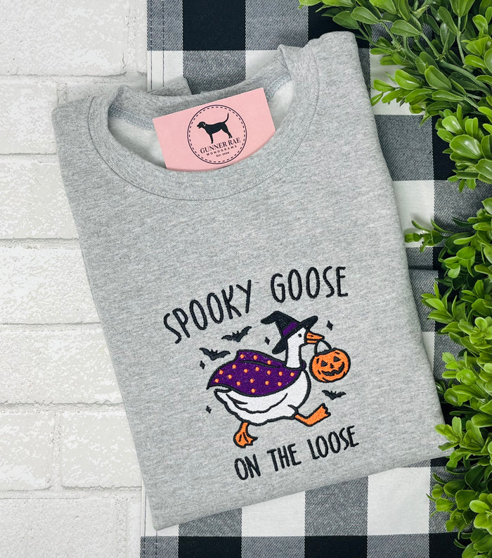 SPOOKY GOOSE ON THE LOOSE Embroidered T-shirt or Sweatshirt