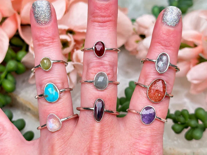 Stamped Sterling Silver Crystal Rings