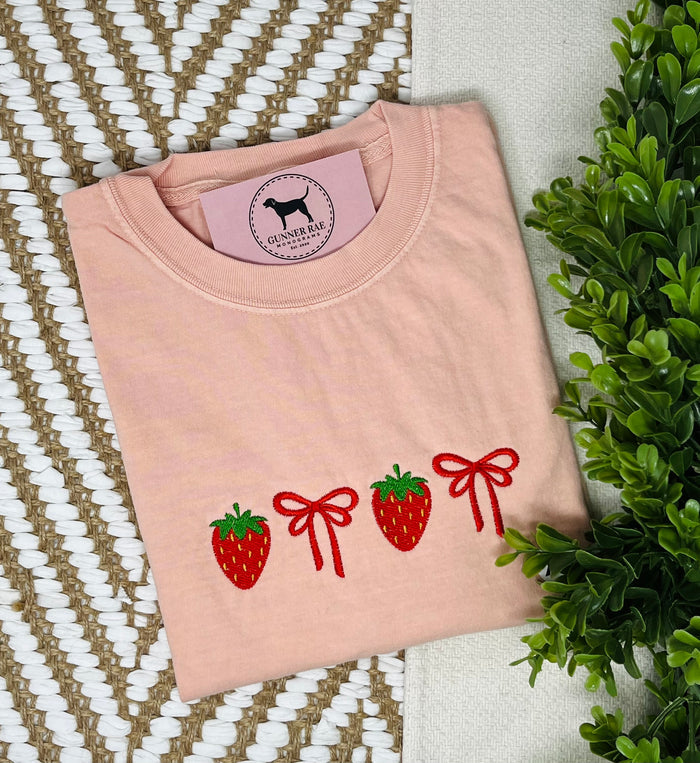 Strawberry Bow Embroidered T-shirt or Sweatshirt