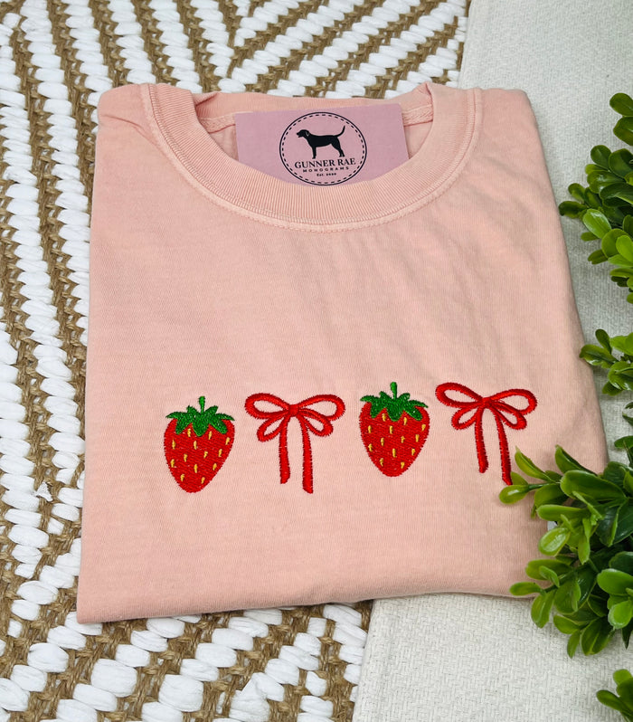 Strawberry Bow Embroidered T-shirt or Sweatshirt
