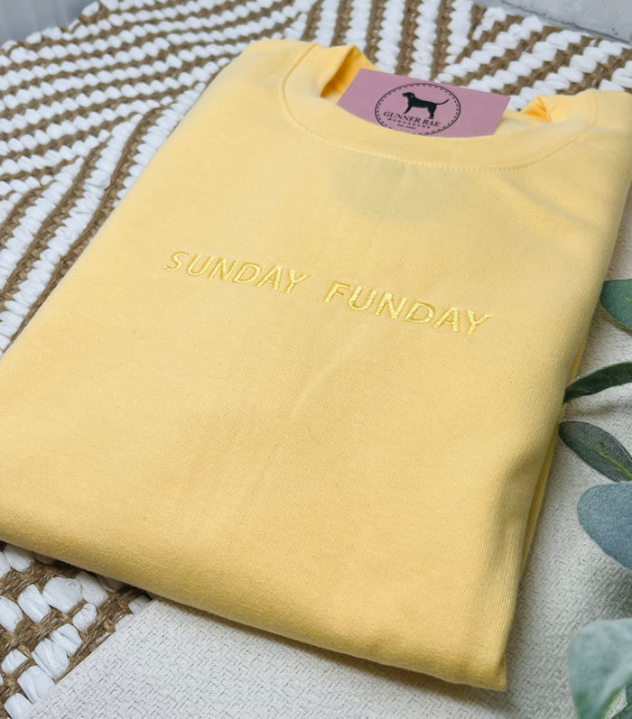 SUNDAY FUNDAY Custom Embroidered T-shirt or Sweatshirt