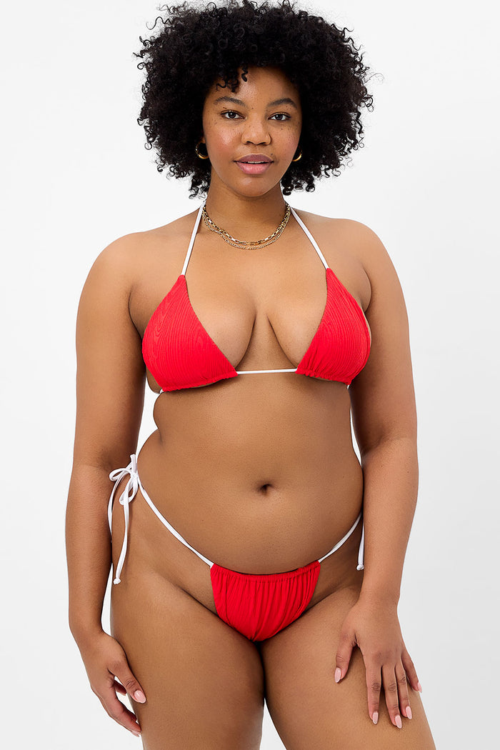 Tia Textured Triangle Bikini Top Flame