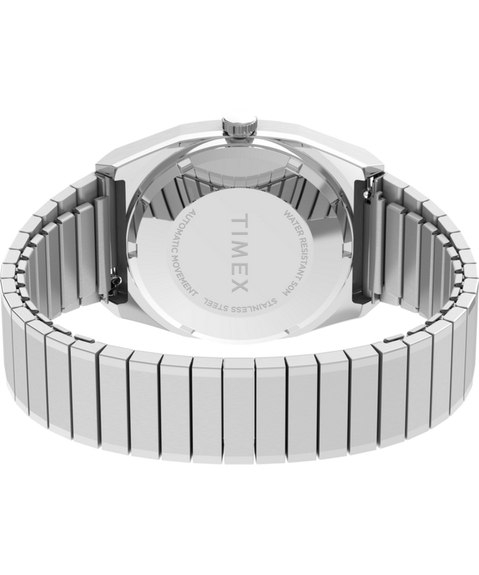 TW2W70800 Timex® Automatic 1983 E Line Reissue 34mm Stainless Steel Expansion Band Watch  Caseback with Attachment Image