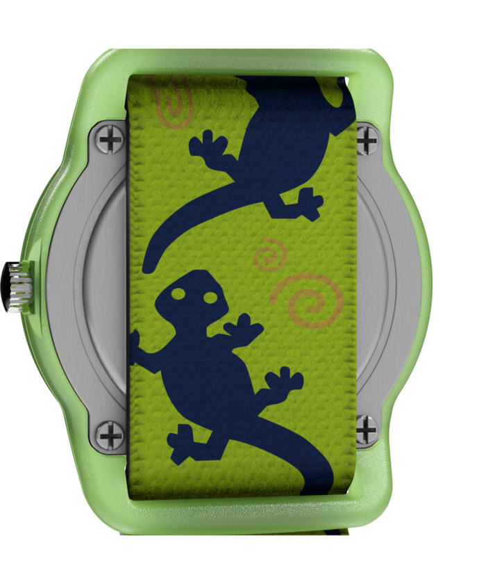 T72881 TIMEX TIME MACHINES® 29mm Green Gecko Elastic Fabric Kids Watch Caseback Image