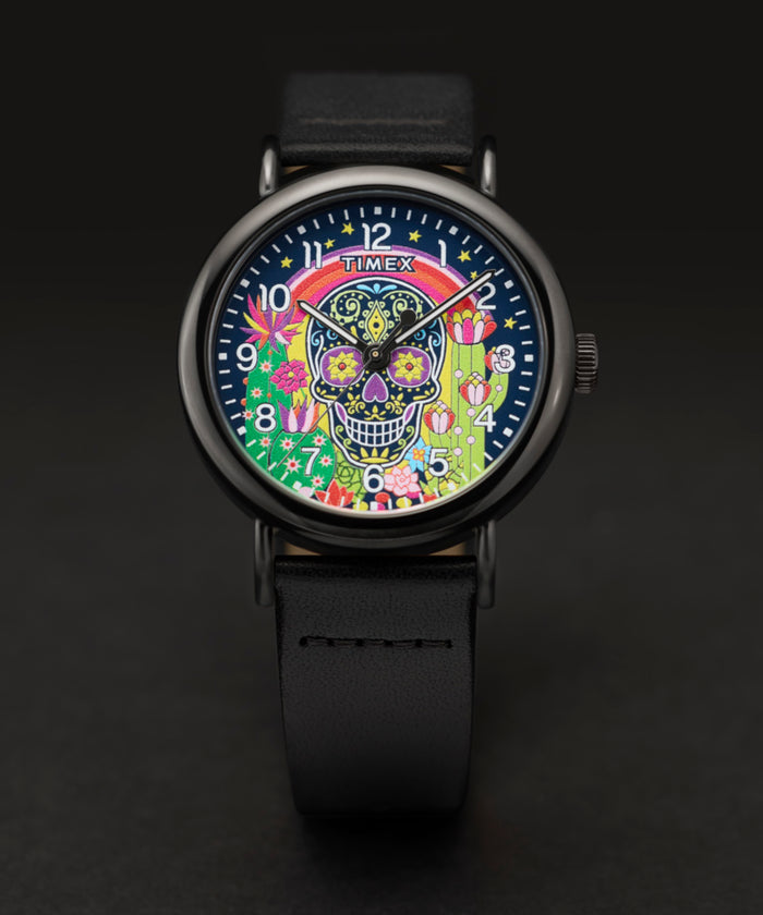 TW2Y15900 Timex Weekender Day of the Dead 40mm Leather Strap Watch Campaign Key Silhouettes (Beauty shots) Image