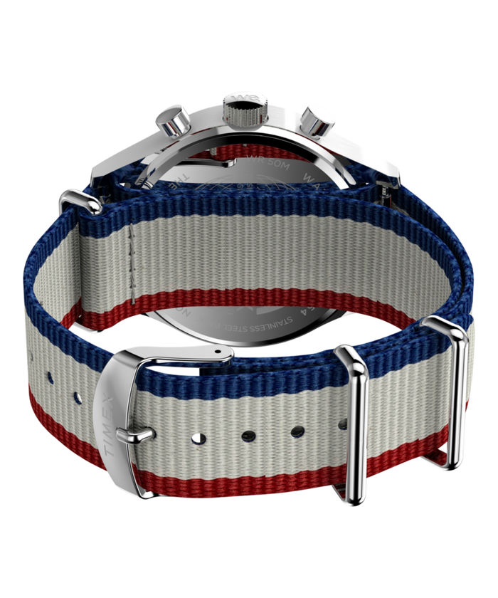 TW2Y15800 Timex Weekender New England Chronograph 40mm Eco-Conscious Fabric Strap Watch Caseback with Attachment Image