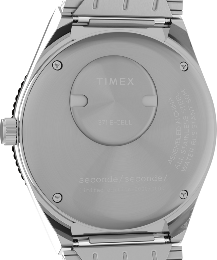 TW2Y48100 Timex x seconde/seconde/ 38mm Stainless Steel Bracelet Watch Caseback Image