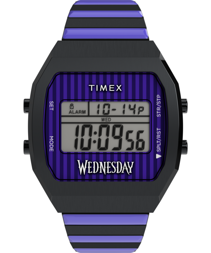 TW2Y19500 Timex x Wednesday T80 36mm Stainless Steel Black and Purple Expansion Band Watch Primary Image