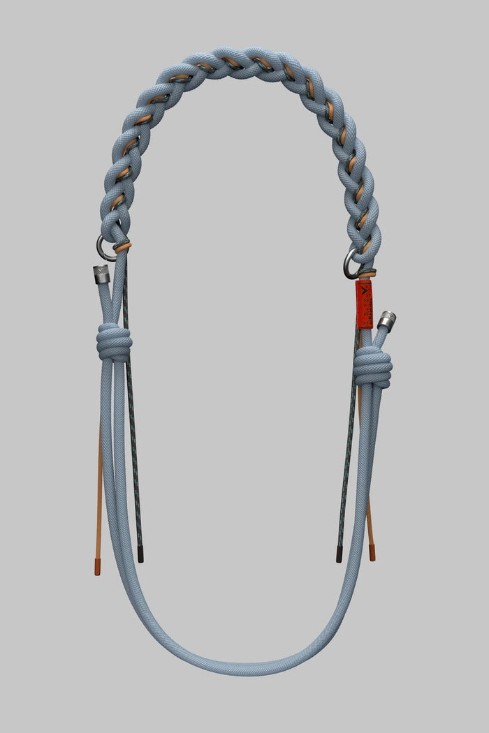 Light blue 8mm braided O-rope strap with hanging tassels and metal connectors