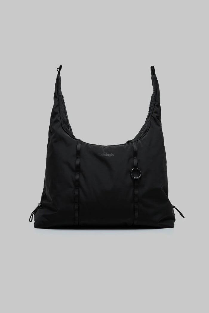 Topologie Cloud Hobo bag small, black tech sateen with curved handles and ring clasp