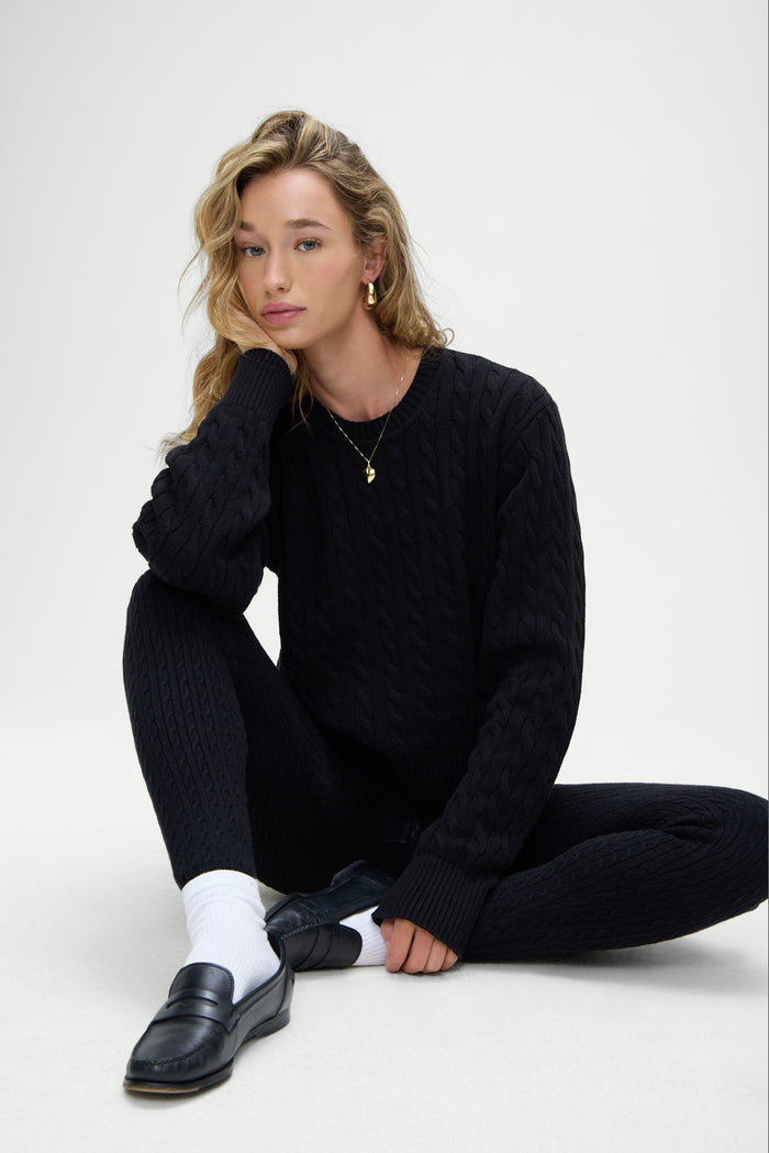 Varsity Cable Knit Sweater Black