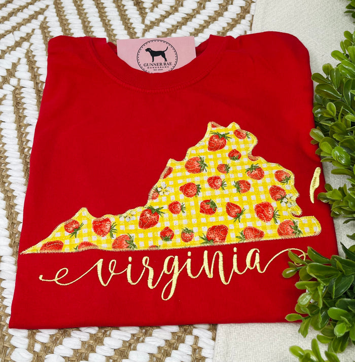 Virginia Strawberry Applique T-shirt or Sweatshirt